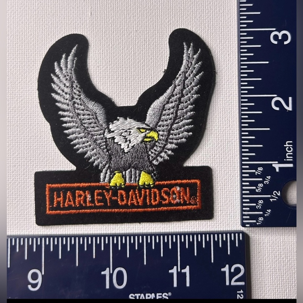 Authentic Vintage Harley-Davidson Patch / Emblem Silver Logo Eagle Wings Up sm.